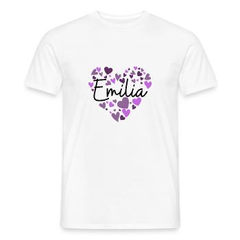 Emilia Namensdesign mit herzförmigen lila Herzen - Männer T-Shirt - Weiß - Vorne - AI Model Male 178 dark (178cm)