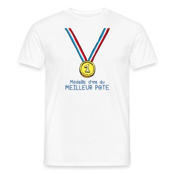 T-shirt Médaille d'or du meilleur pote - T-shirt homme - blanc - Devant - AI Model Male 178 dark (178cm)