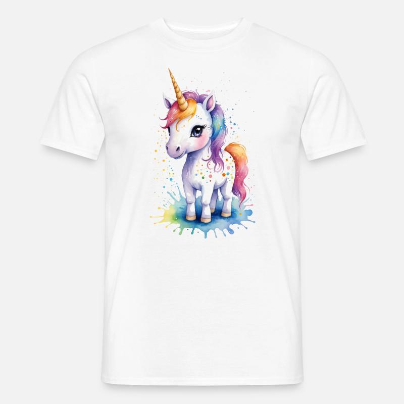 Rainbow Dreams : Aquarelle de licorne kawaii - T-shirt herr - vit