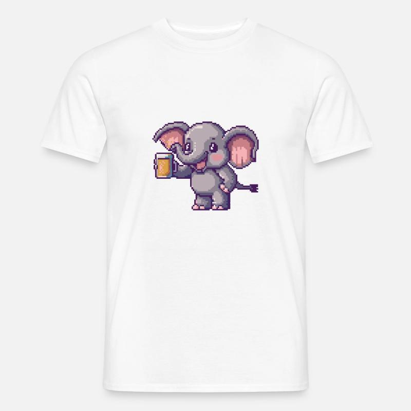Elefant Bier Pixel - Männer T-Shirt - Weiß