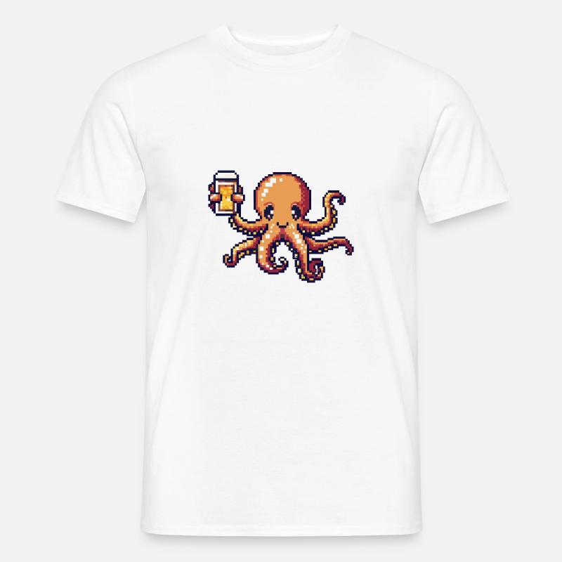 Octopus Beer Pixel - Men's T-shirt - white
