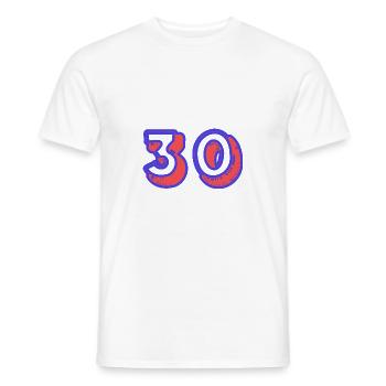 30. 30 YEARS. 30th ANNIVERSARY. 30 YEARS ANNIVERSARY. - Men's T-Shirt - white - Front - AI Model Male 178 dark (178cm)