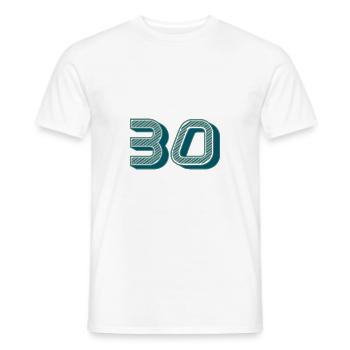 30. 30 YEARS. 30th ANNIVERSARY. 30 YEARS ANNIVERSARY. - Men's T-Shirt - white - Front - AI Model Male 178 dark (178cm)