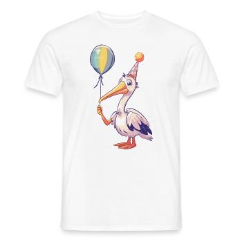 Bande dessinée d’anniversaire d’oiseau pélican - T-shirt homme - blanc - Devant - AI Model Male 178 dark (178cm)