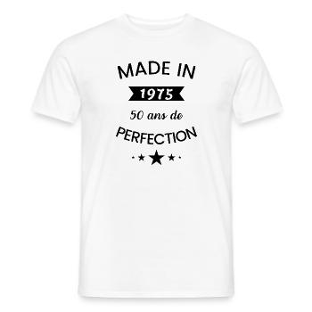 Born in 1975 50 years anniversary humor - Men's T-Shirt - white - Front - AI Model Male 178 dark (178cm)