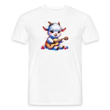 Cute Goat Playing Guitar Animal Lover Farm - Men's T-Shirt - white - Front - AI Model Male 178 dark (178cm)
