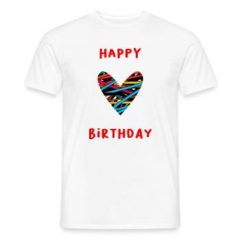 BIRTHDAY. HAPPY BIRTHDAY. HAPPY BIRTHDAY. - Men's T-Shirt - white - Front - AI Model Male 178 dark (178cm)