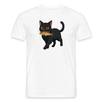 Katze mit Fisch Illustrationsdesign - Männer T-Shirt - Weiß - Vorne - AI Model Male 178 dark (178cm)