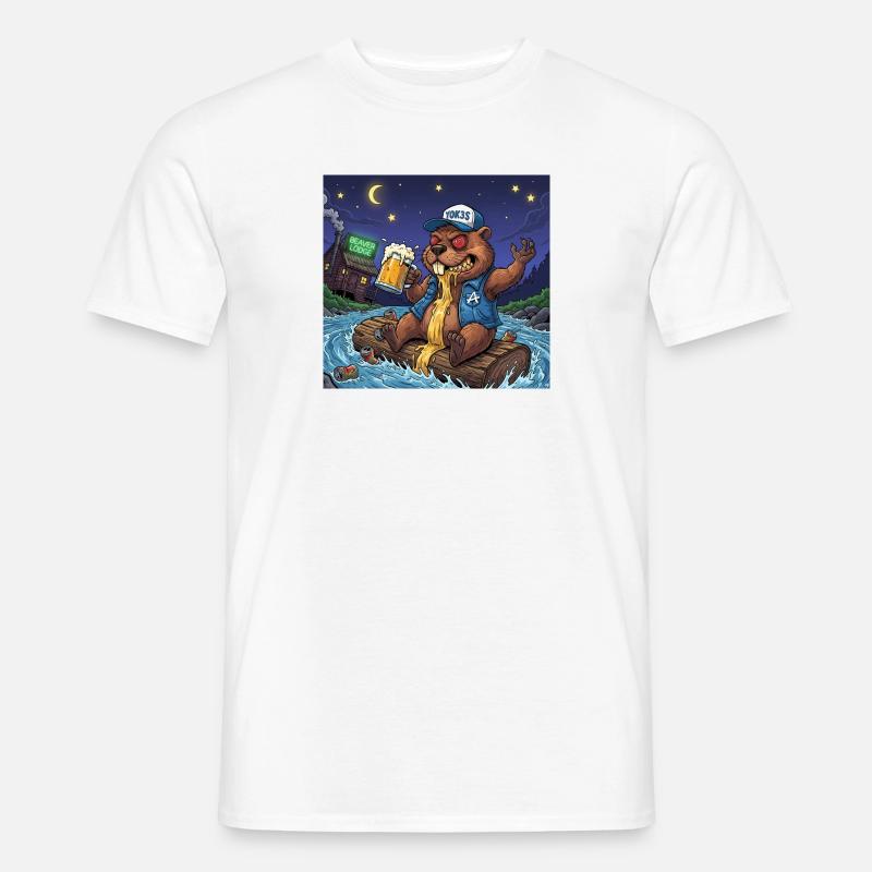 Biber Nachtbier Abenteuer - Männer T-Shirt - Weiß