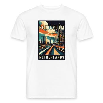 Découvrez la magnifique Rotterdam aux Pays-Bas - T-shirt homme - blanc - Devant - AI Model Male 178 dark (178cm)