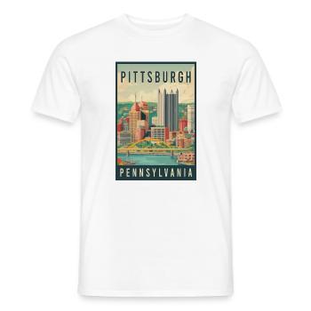 Explore Skyline of Pittsburgh in Pennsylvania - Men's T-Shirt - white - Front - AI Model Male 178 dark (178cm)