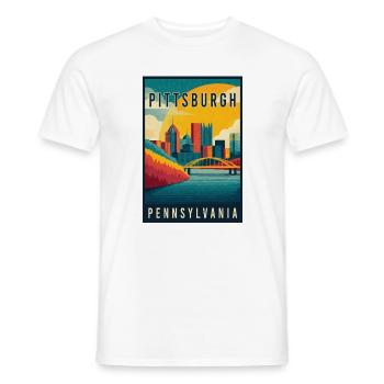 Discover Skyline of Pittsburgh in Pennsylvania - Men's T-Shirt - white - Front - AI Model Male 178 dark (178cm)