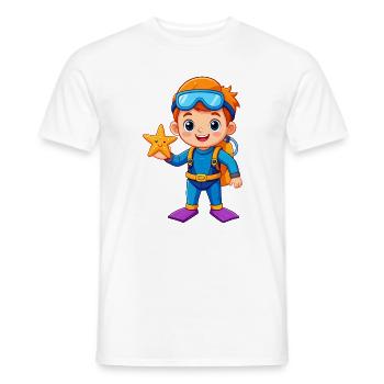 Garçon en combinaison de plongée avec une étoile de mer – aventure - T-shirt homme - blanc - Devant - AI Model Male 178 dark (178cm)