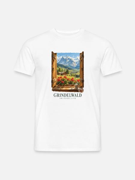 Fensteransicht der Schweizer Alpen Grindelwald - Männer T-Shirt - Weiß