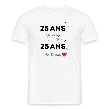 25 ans de MARIAGE / 25 ans de BOHNEUR - cadeau - T-shirt homme - blanc - Devant - AI Model Male 178 dark (178cm)
