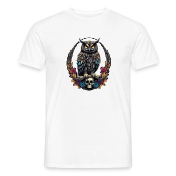 Hibou décoratif avec crâne et pétales de rose - T-shirt homme - blanc - Devant - AI Model Male 178 dark (178cm)