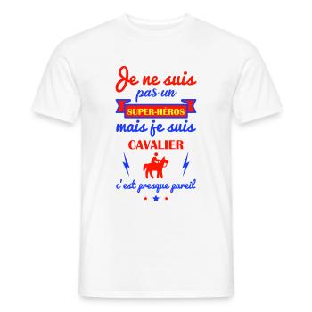 Pas super héros cavalier, fête des pères, cheval - T-shirt homme - blanc - Devant - AI Model Male 178 dark (178cm)
