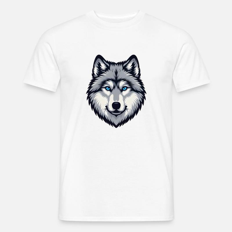 Blau äugiger Wolf Kopf - Männer T-Shirt - Weiß