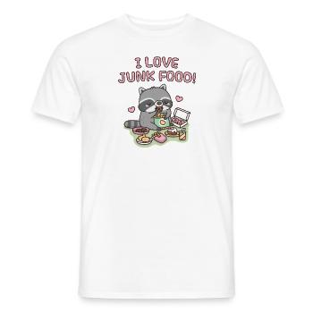 Cute Raccoon I Love Junk Food Funny - Men's T-Shirt - white - Front - AI Model Male 178 dark (178cm)