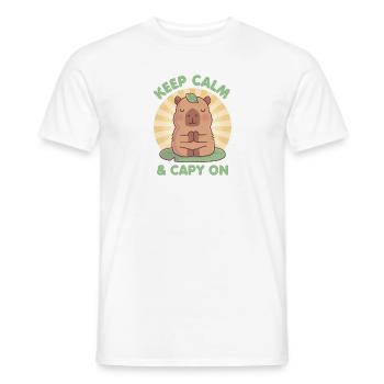 Cute Capybara Meditating Keep Calm And Capy On Pun - Men's T-Shirt - white - Front - AI Model Male 178 dark (178cm)