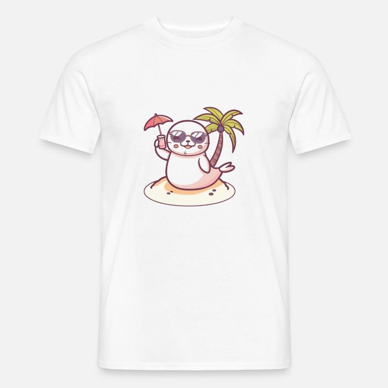 Robbe Sommer Strand Comic - Männer T-Shirt - Weiß