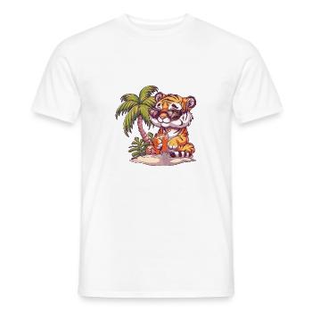 Tiger Summer Beach Comic - Men's T-Shirt - white - Front - AI Model Male 178 dark (178cm)