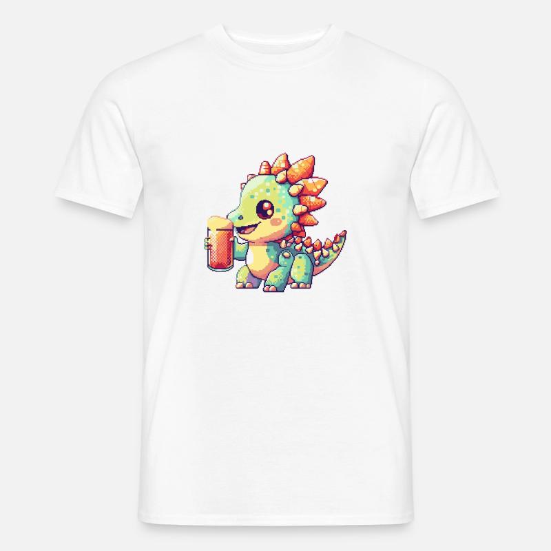 Dinosaurier stegosaurus Bier Pixel - Männer T-Shirt - Weiß