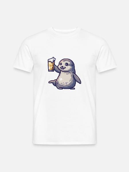 Robbe Tier Bier Pixel - Männer T-Shirt - Weiß
