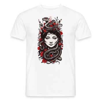 Japanische Tattoo Lady und Schlangen Vintage - Männer T-Shirt - Weiß - Vorne - AI Model Male 178 dark (178cm)
