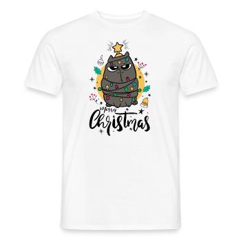 Lustige Weihnachtskatze Frohe Weihnachten - Männer T-Shirt - Weiß - Vorne - AI Model Male 178 dark (178cm)