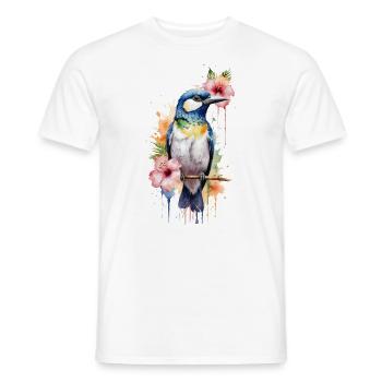 Watercolor Symphony: Bird Among Blooms - Men's T-Shirt - white - Front - AI Model Male 178 dark (178cm)