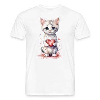 Purrfect Love - Katze mit Herz Aquarell - Männer T-Shirt - Weiß - Vorne - AI Model Male 178 dark (178cm)