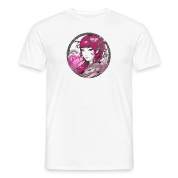 Anime,Asian,Flowers,Pink Hair,Vintage - Men's T-Shirt - white - Front - AI Model Male 178 dark (178cm)