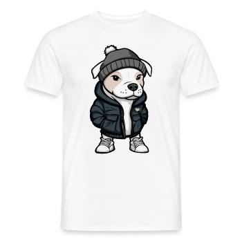 American Staffordshire Terrier Dog Winter - Men's T-Shirt - white - Front - AI Model Male 178 dark (178cm)