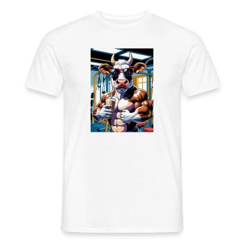 muscle cow in a gym with a protein shake - Männer T-Shirt - Weiß - Vorne - AI Model Male 178 dark (178cm)