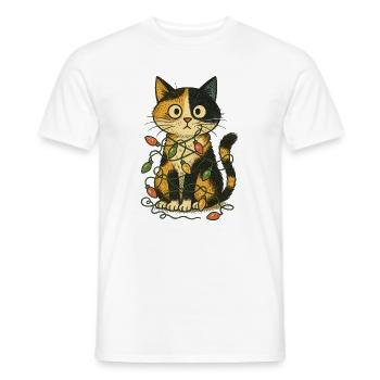 Katze in der Weihnachtsbeleuchtung - Männer T-Shirt - Weiß - Vorne - AI Model Male 178 dark (178cm)