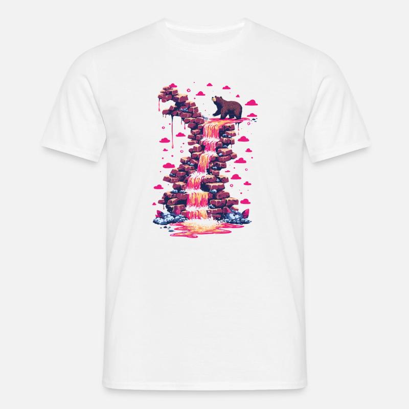 Pinker Wasserfall mit Bärenlicht - Männer T-Shirt - Weiß