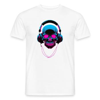 Neon Skull with Headphones - Men's T-Shirt - white - Front - AI Model Male 178 dark (178cm)