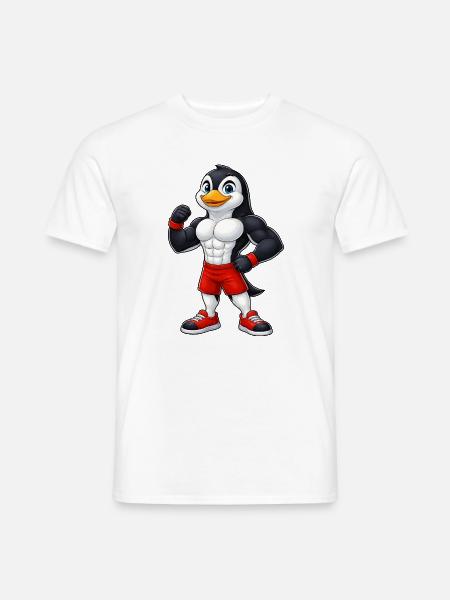 Muskel Pinguin Bodybuilder Fitness Training Bizeps - Männer T-Shirt - Weiß