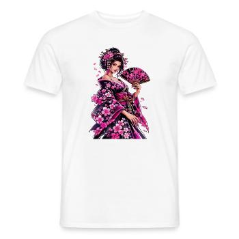 Geisha Flower Kimono Art - Men's T-Shirt - white - Front - AI Model Male 178 dark (178cm)