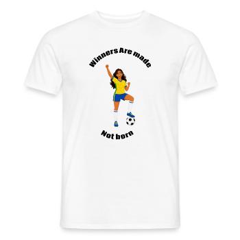 Fröhlicher Fußballer im gelben Trikot - Männer T-Shirt - Weiß - Vorne - AI Model Male 178 dark (178cm)