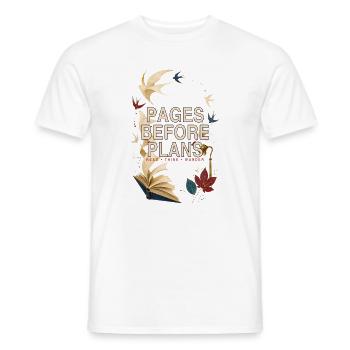 Seiten vor Plänen – Lies Think Wander - Männer T-Shirt - Weiß - Vorne - AI Model Male 178 dark (178cm)