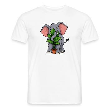 Glücklicher Elefant umarmt eine Topfpflanze - Männer T-Shirt - Weiß - Vorne - AI Model Male 178 dark (178cm)