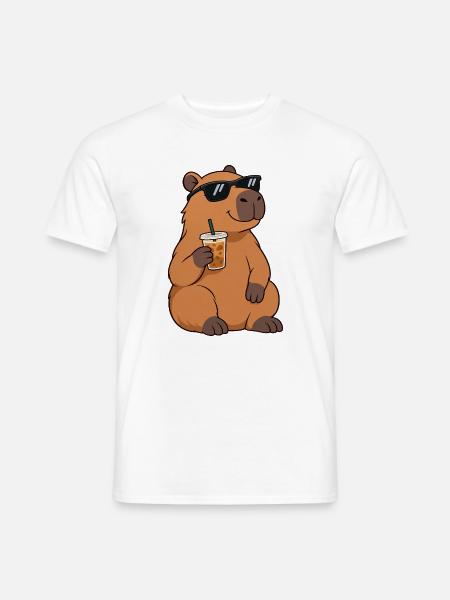 Sonnenbrillen-Capybara mit Kaffee - Männer T-Shirt - Weiß