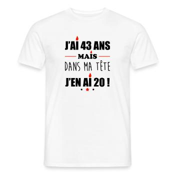Pas 43 ans anniversaire, cadeau d'anniversaire - T-shirt homme - blanc - Devant - AI Model Male 178 dark (178cm)