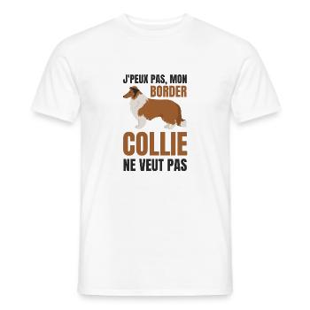 Border collie chien doux - T-shirt homme - blanc - Devant - AI Model Male 178 dark (178cm)