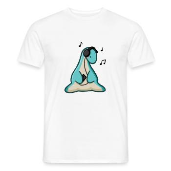 Dinosaure hugadino écoutant de la musique, dinosaure mignon - T-shirt homme - blanc - Devant - AI Model Male 178 dark (178cm)