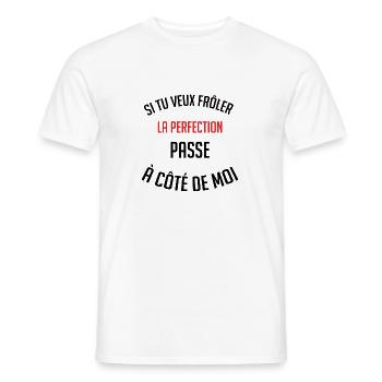 si tu veux frôler la perfection cadeau humour fun - T-shirt homme - blanc - Devant - AI Model Male 178 dark (178cm)