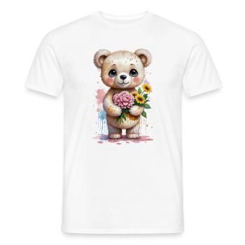 Kawaii Teddy Bear with Flowers - Adorable Watercol - Men's T-Shirt - white - Front - AI Model Male 178 dark (178cm)