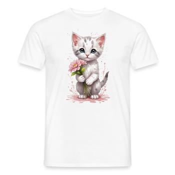 Flower Power Kitten - Aquarelle - T-shirt homme - blanc - Devant - AI Model Male 178 dark (178cm)